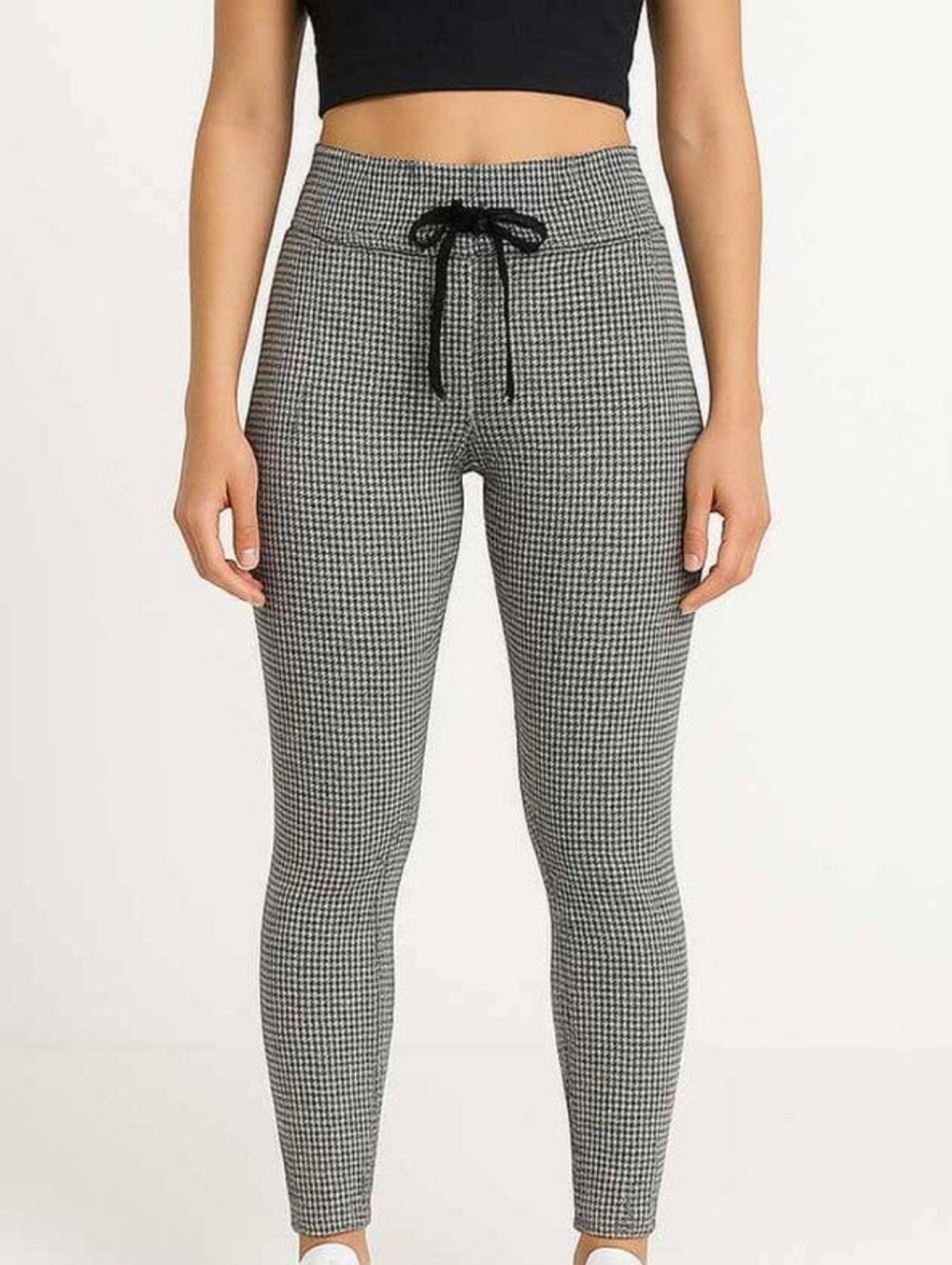 High-Rise Houndstooth Active Leggings - Black